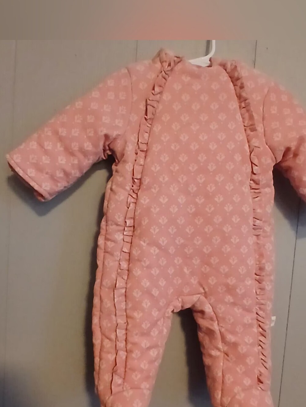 Pink Ruffle-Trim Quilted Baby One-Piece